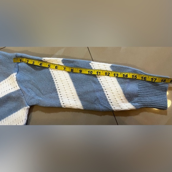 FRNCH Blue & White Open Front Lahlia Cardigan Size M Knitting long sleeves - Picture 8 of 16